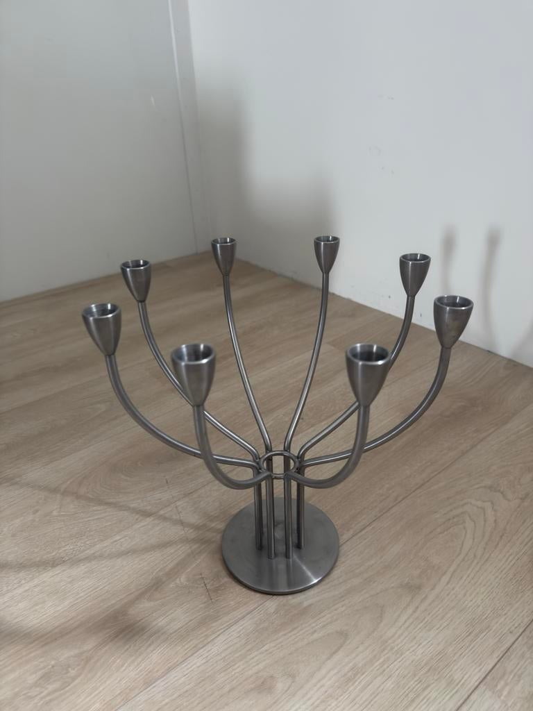 Vintage IKEA Stockholm kandelaar rvs achtarmig - Hagberg, Huis en Inrichting, Woonaccessoires | Kandelaars en Kaarsen, Overige materialen