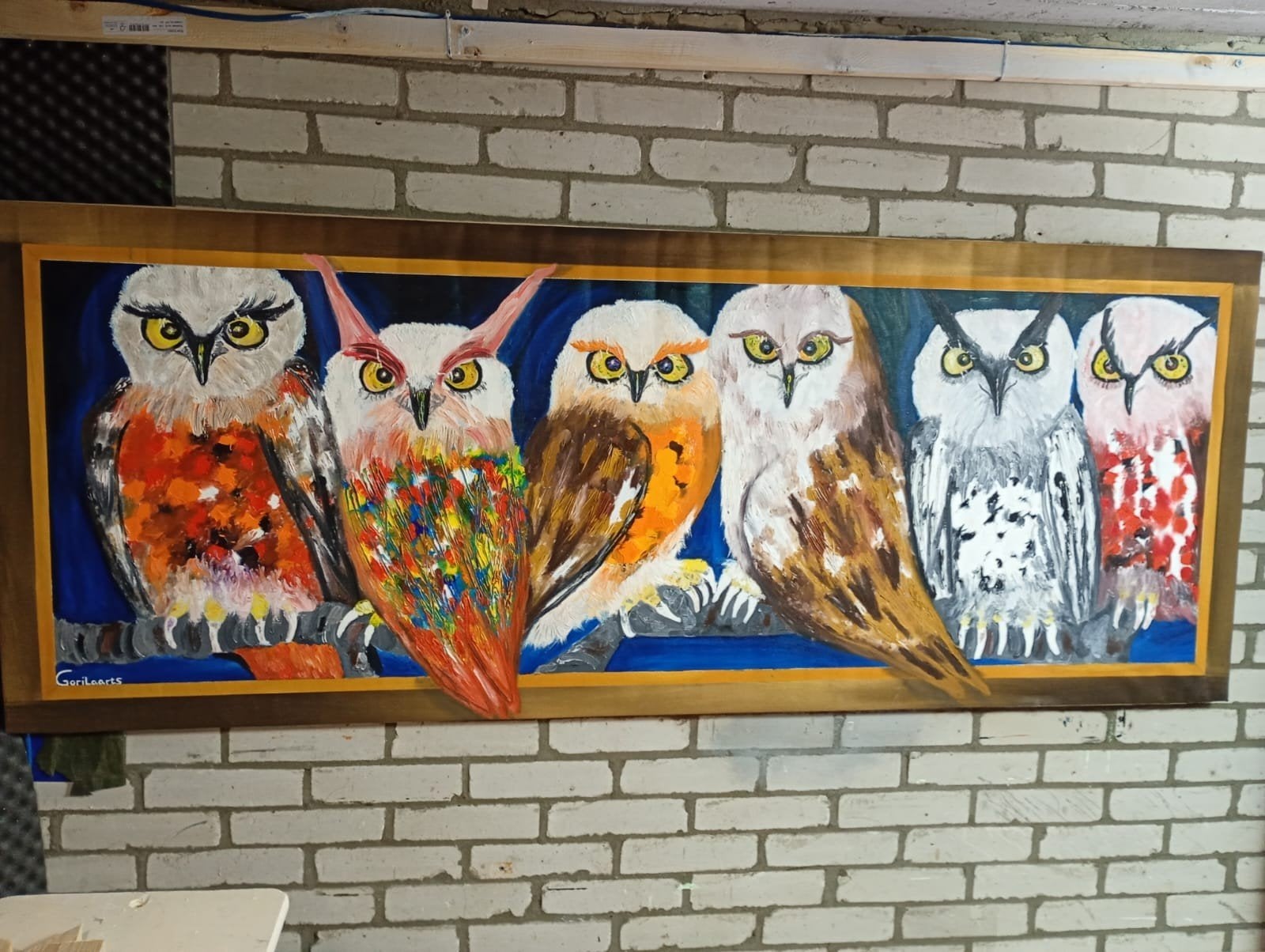 Uniek handgemaakt 3D uilen schilderij olieverf op doek, Ophalen of Verzenden, Wanddecoratie, 1 meter - 2 meter, Overige materialen