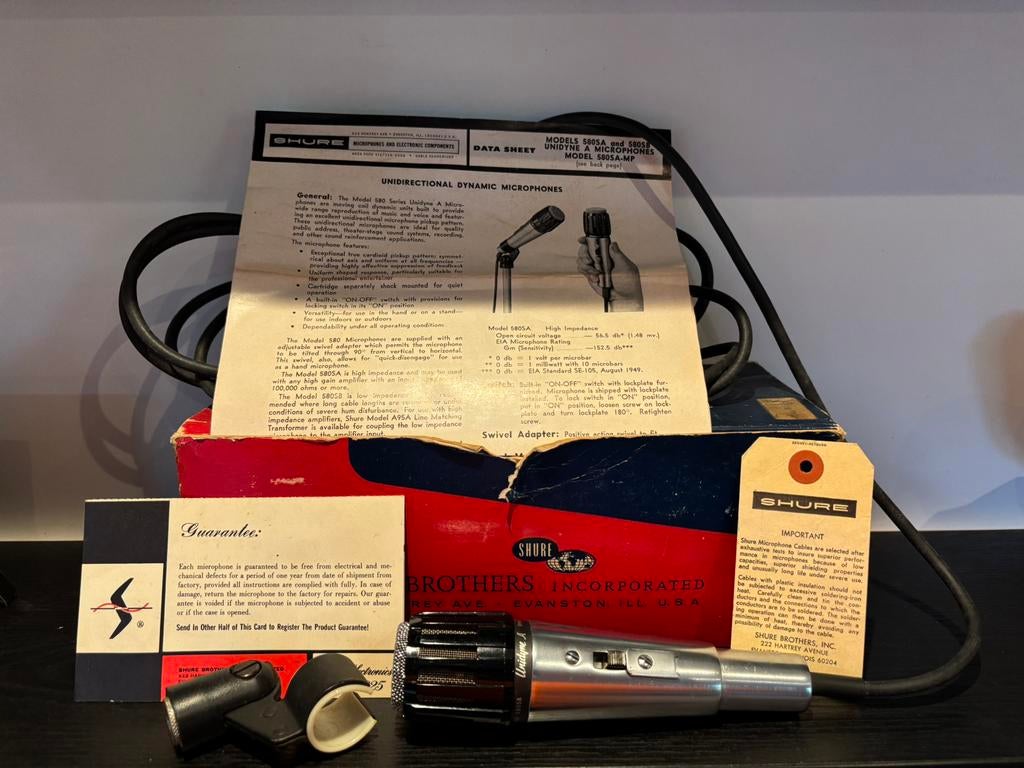 Vintage NOS Shure 580SB cardioïde microfoon uit de jaren 60, Ophalen of Verzenden, Zo goed als nieuw, Zangmicrofoon