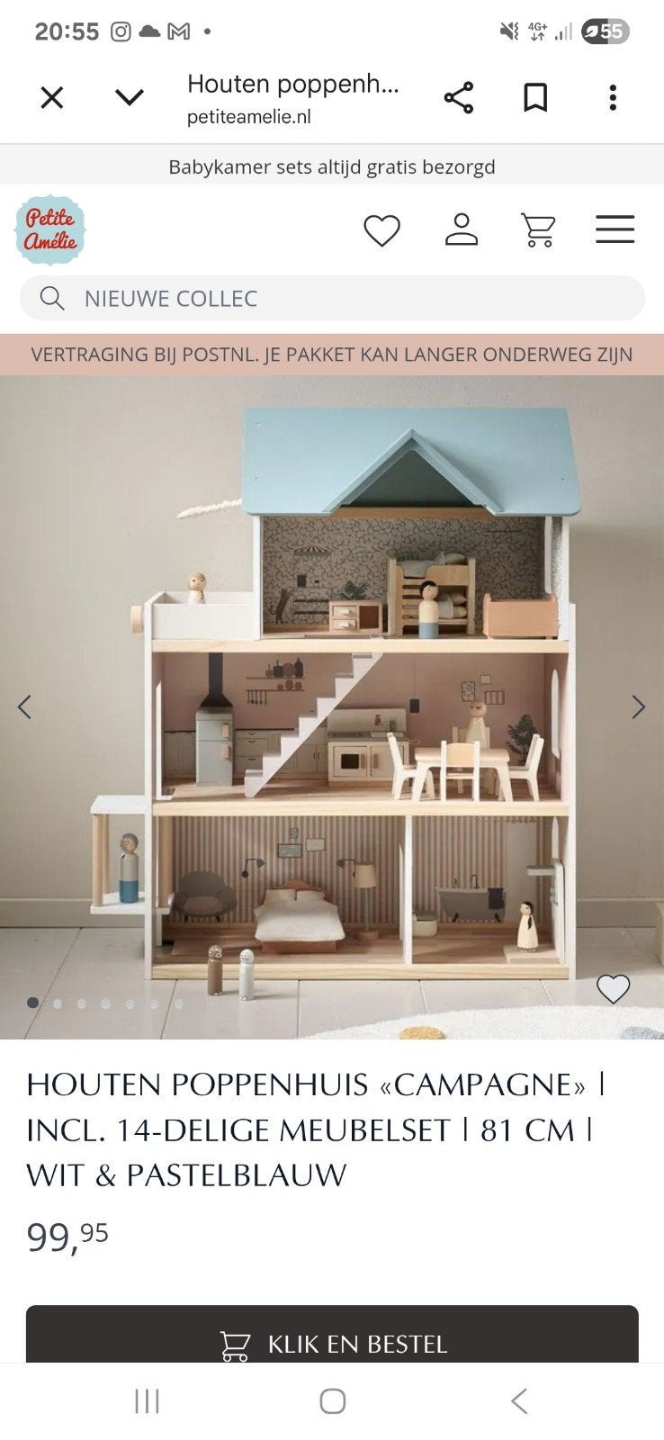 Petit Amélie Poppenhuis - Zo goed als nieuw, Ophalen, Zo goed als nieuw, Poppenhuis