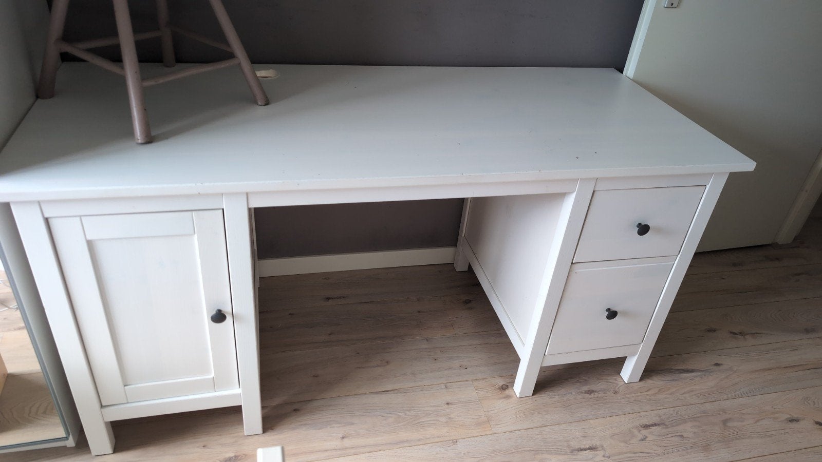Wit bureau met opbergruimte en lades, Ophalen, Met lades, Gebruikt, Hout