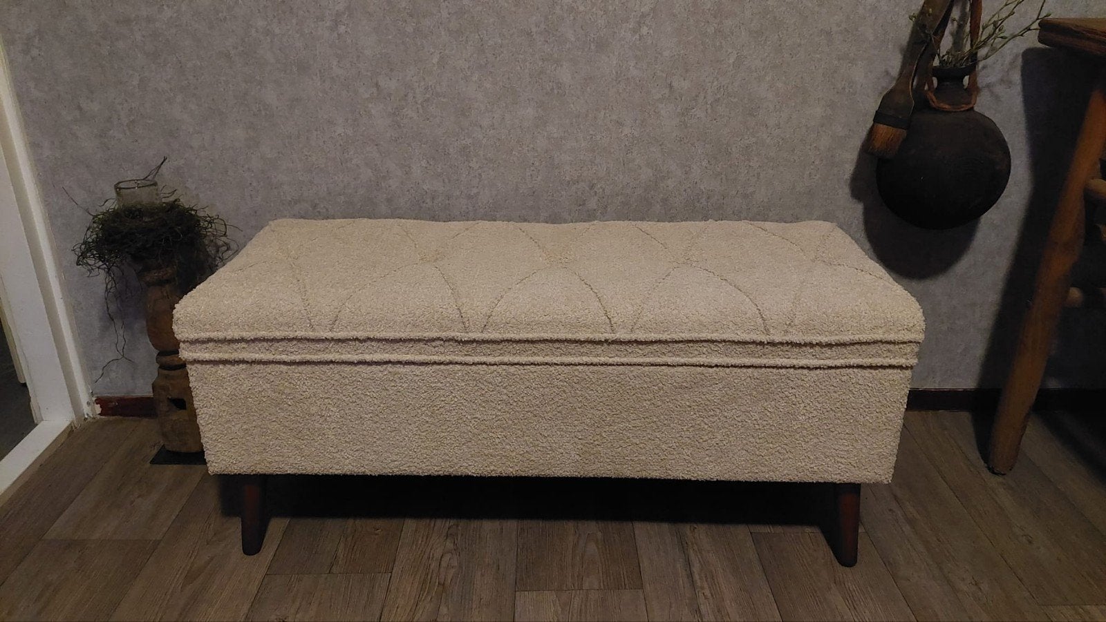 Boucle opbergbankje , bijzet bankje, Huis en Inrichting, Ophalen, Minder dan 50 cm, 125 cm of meer, Stof