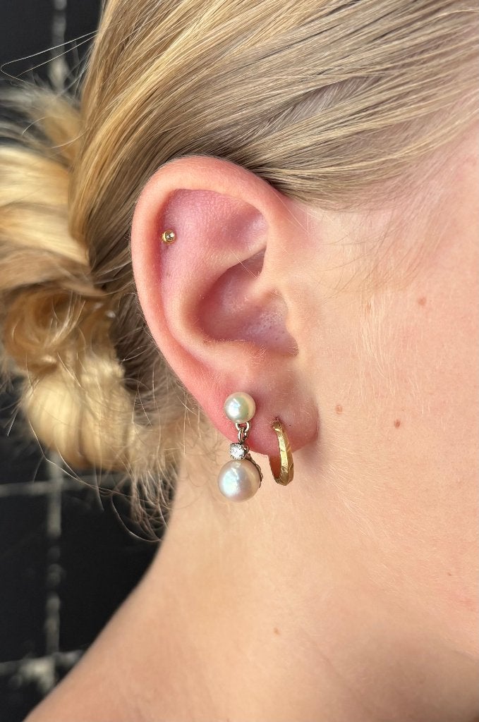 Grote diamanten parel 14k gouden set oorbellen luxe vintage, Sieraden, Tassen en Uiterlijk, Antieke sieraden, Ophalen of Verzenden