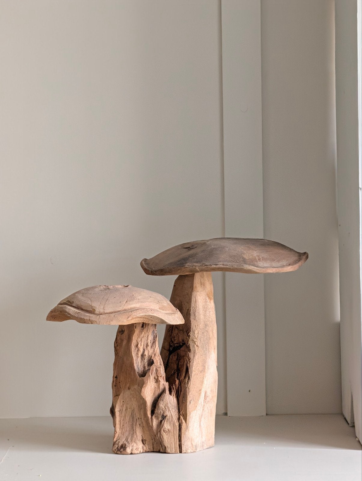 Decoratieve houten paddenstoelen set, Ophalen, Hout, Bruin, Landelijk