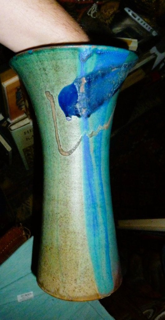 Design vaas kopergroen azuur & indigo unicaat Ed Meissenberg, Antiek en Kunst, Ophalen of Verzenden