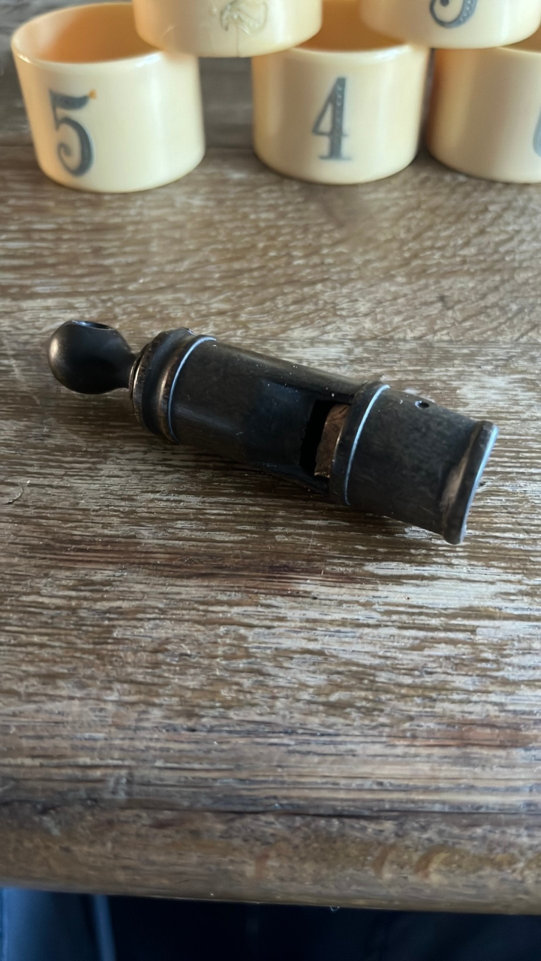 vintage houten conducteursfluitje/politiefluitje werkend, Ophalen of Verzenden