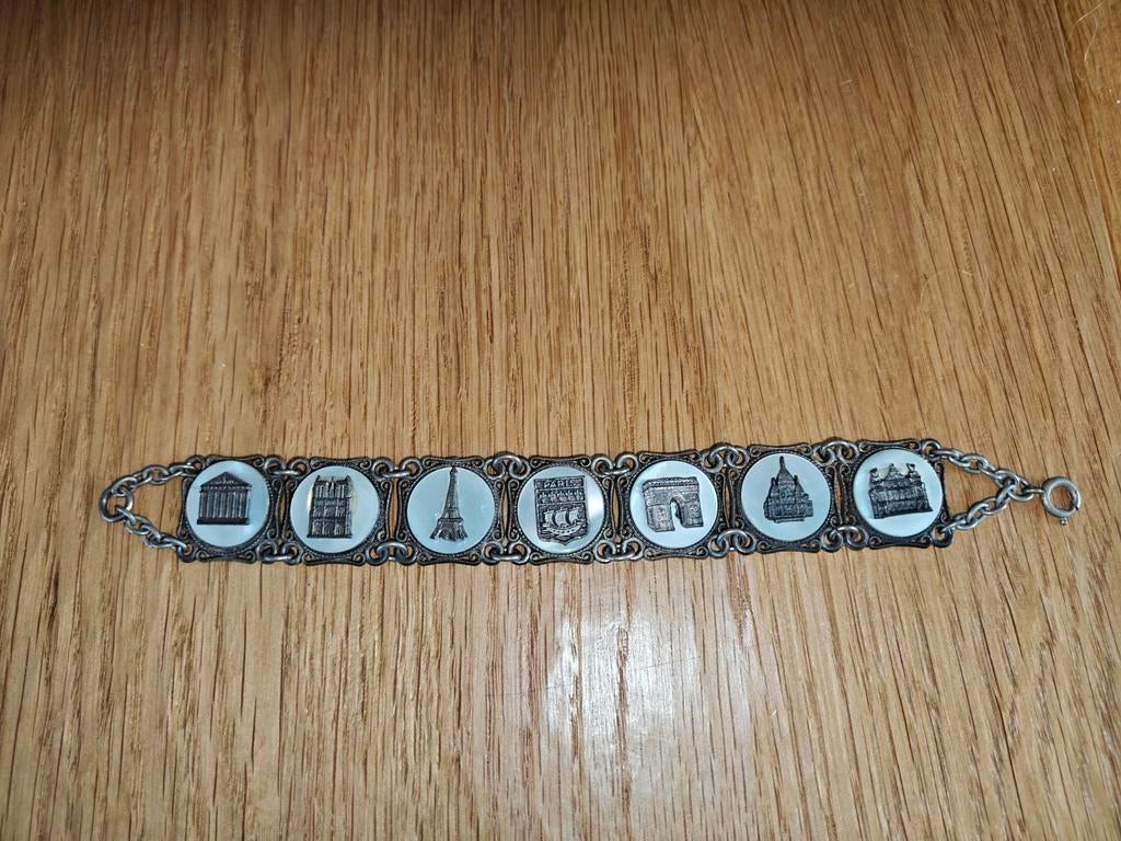 Vintage armband "parijs",parelmoer, Ophalen of Verzenden, Zo goed als nieuw, Overige materialen