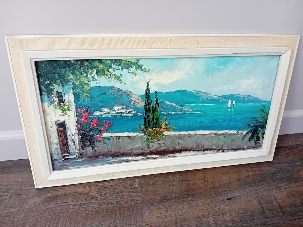Olieverfschilderij Mediterraan Landschap Zeezicht, Ophalen of Verzenden