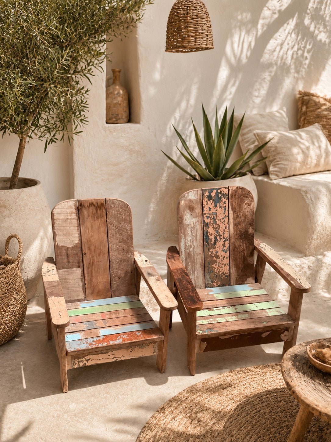Kinderstoeltjes hout in Ibiza stijl, Ophalen, Twee, Bruin, Hout