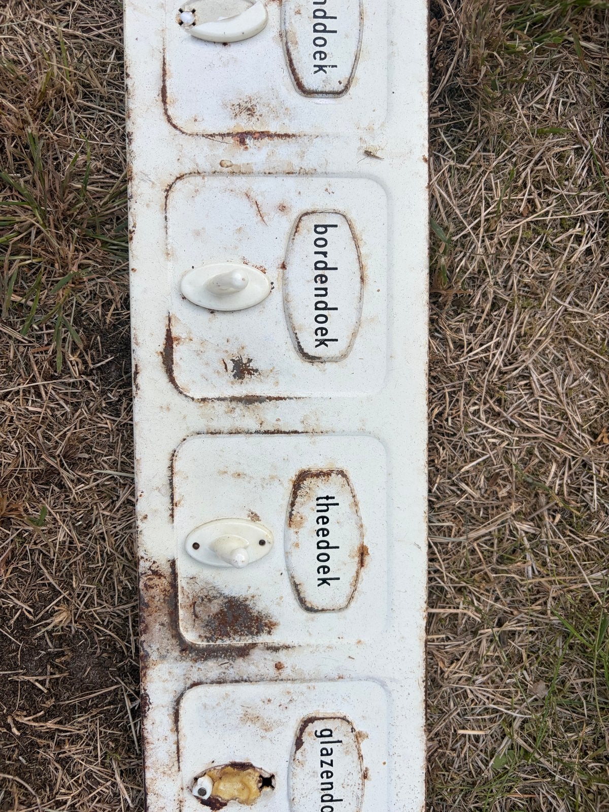 Vintage geëmailleerde handdoekrek met haken, Ophalen of Verzenden
