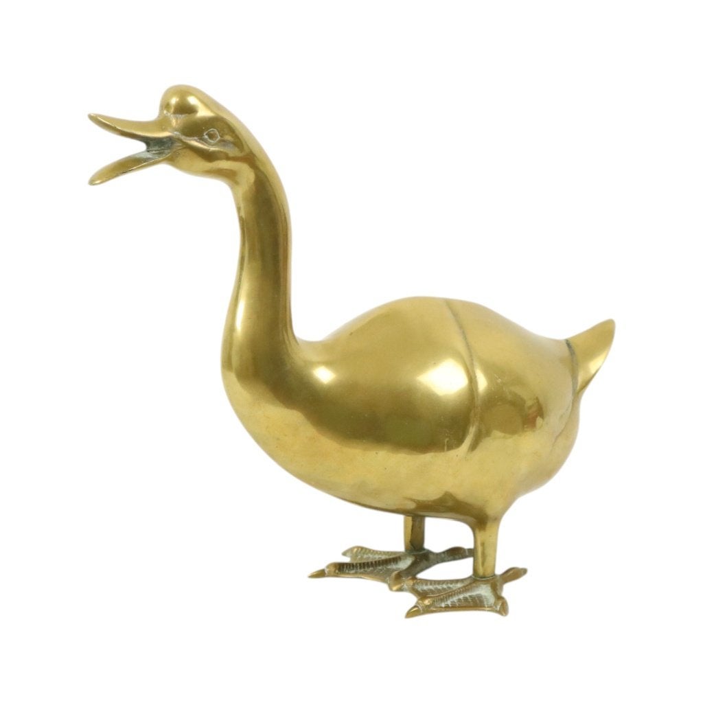 Grote Messing Eend Sculptuur Beeld Seventies 34cm, Ophalen of Verzenden, Gebruikt, Dier
