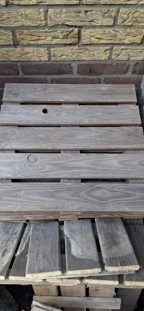 Houten Steiger Vlonders 50x50 cm (24 stuks + losse delen), Tuin en Terras, Terrasdelen en Vlonders, Gebruikt, Hout, Ophalen of Verzenden