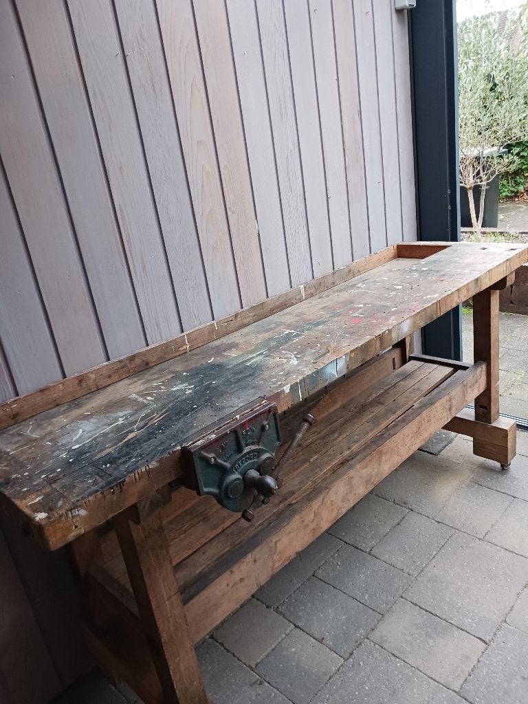 Oude werkbank met bankschroef, Doe-het-zelf en Verbouw, Ophalen, Gebruikt, 170 cm of meer, Bankschroef