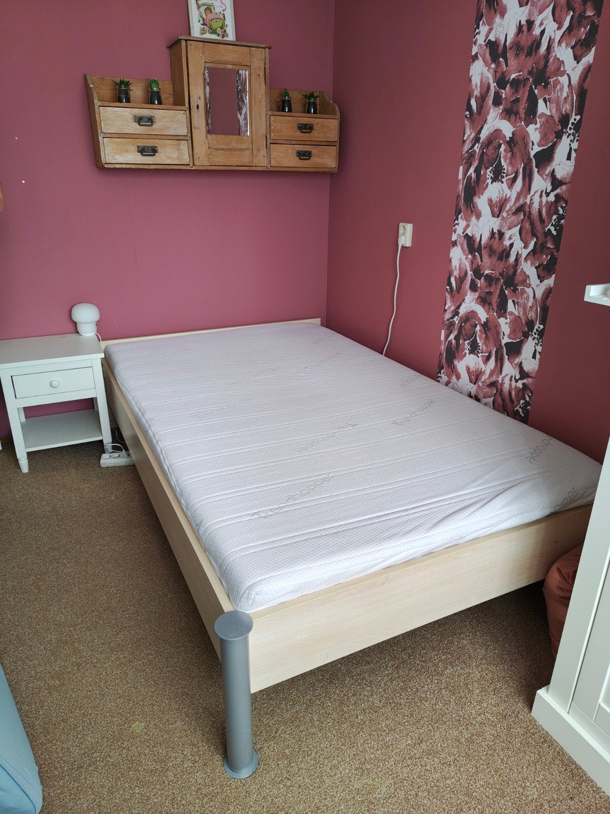 Complete twijfelaar bed 120x200 met lattenbodem en matras, Ophalen, Gebruikt, Beige, Twijfelaar