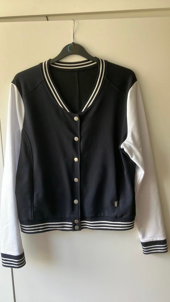 Anna. Blauw/wit sweat baseball damesjack. Maat L/XL, Blauw, Maat 42/44 (L), Ophalen of Verzenden, Zo goed als nieuw