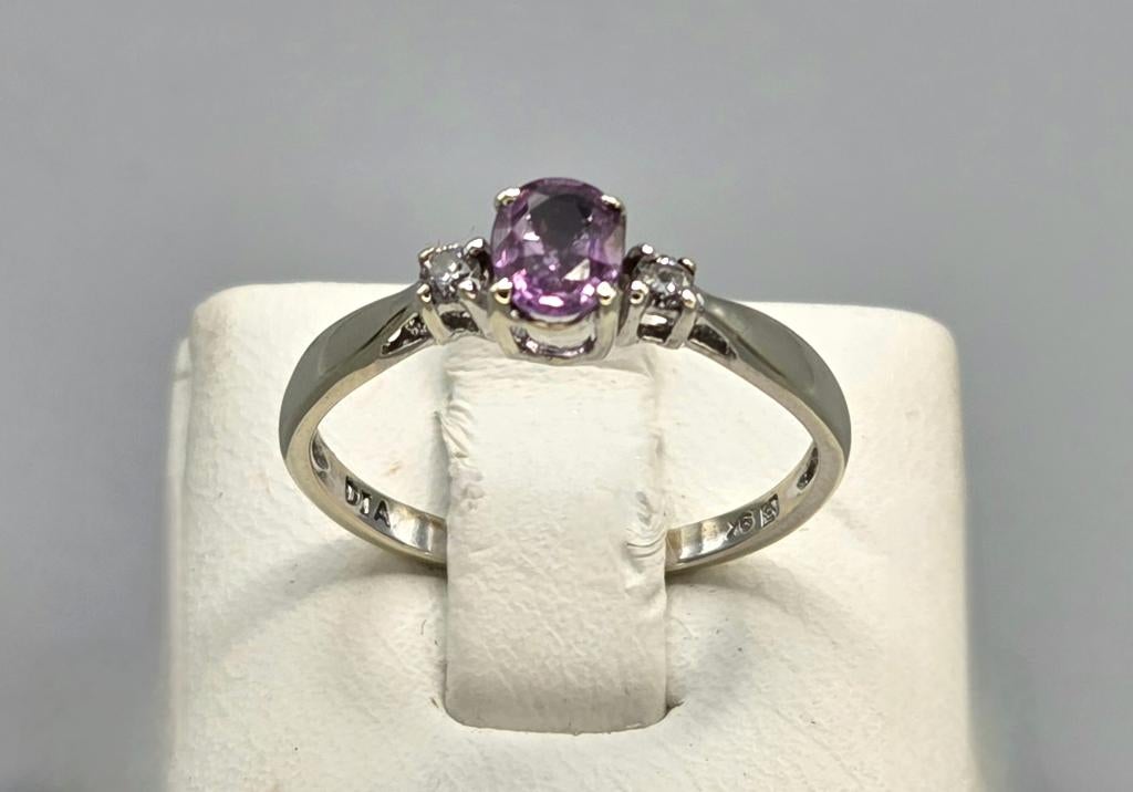 Gouden Vintage ring rosé saffier en diamant. 2026/176.