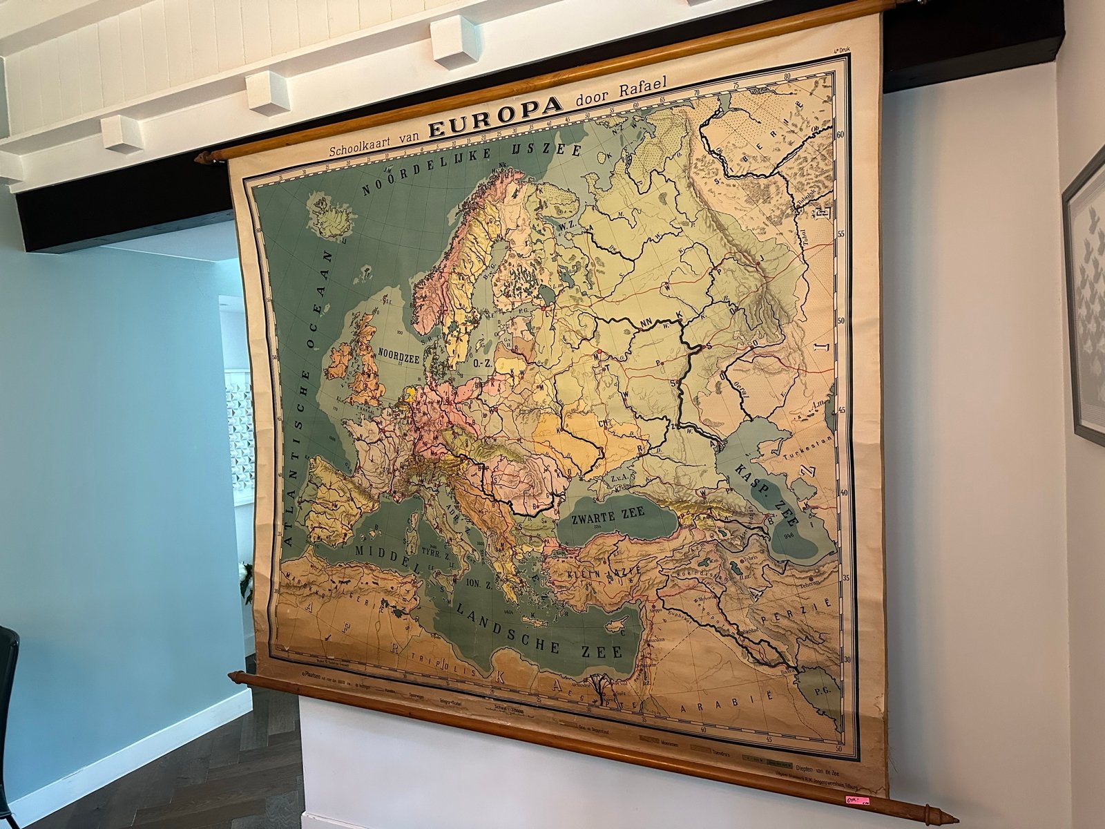 Grote vintage Schoolkaart Europa door Rafael - Wandkaart, Ophalen of Verzenden, Aardrijkskunde