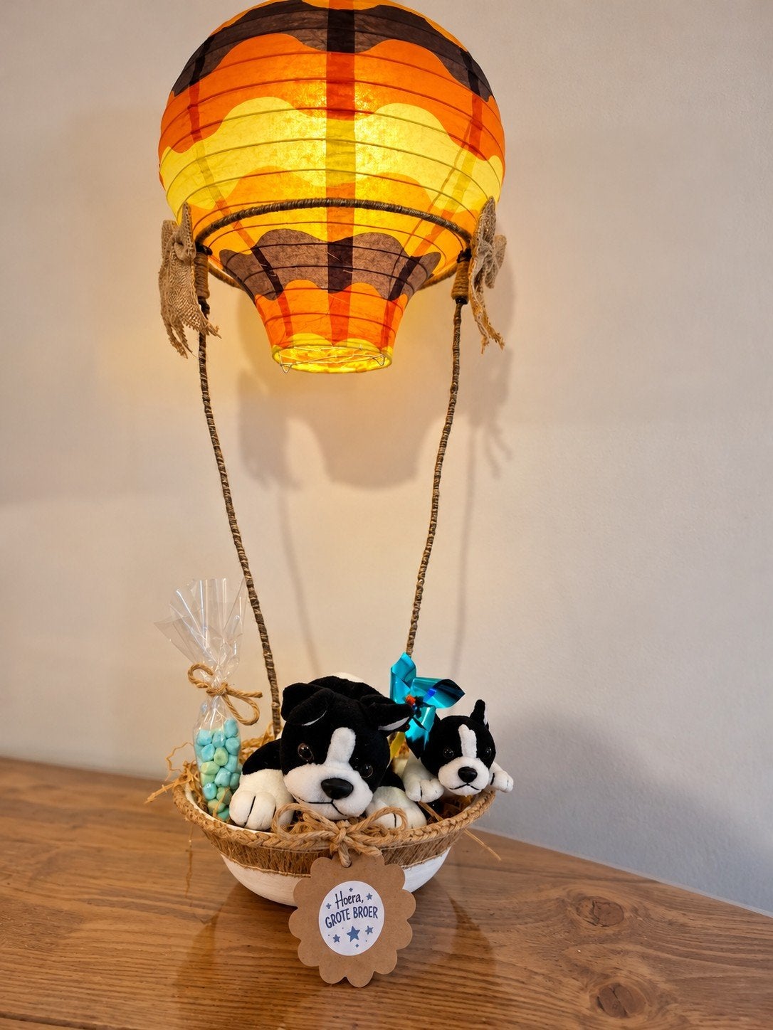 Handgemaakte luchtballon – Hoera, Grote Broer!, Ophalen of Verzenden, Nieuw, Versiering, Geboorte of Huwelijk