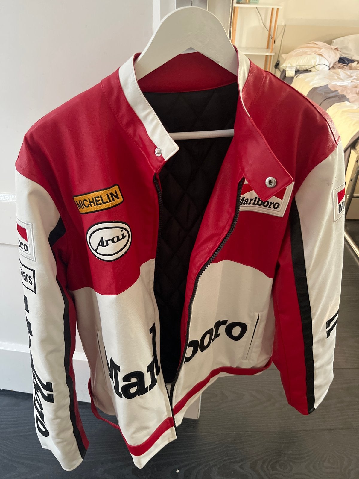 Vintage Marlboro Racing Leren Jas - Rood/Wit, Ophalen, Gedragen, Overige maten, Rood