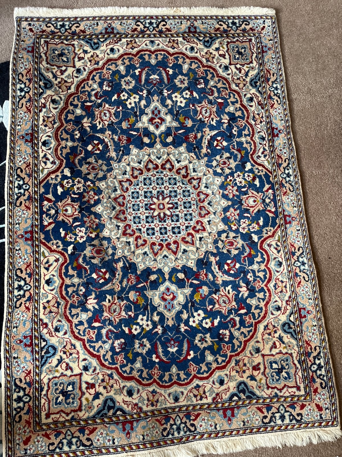 Twee Perzische tapijten: Blauw Medaillon & Kleurrijk Kelim, Ophalen, Gebruikt, 100 tot 150 cm, Blauw