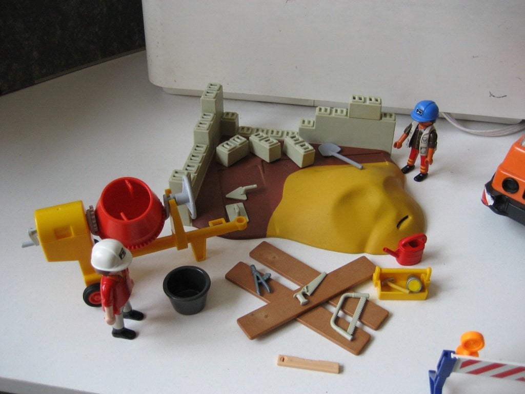 playmobil bouwplaats met cementmolen bouwvakkers auto, Ophalen of Verzenden, Zo goed als nieuw