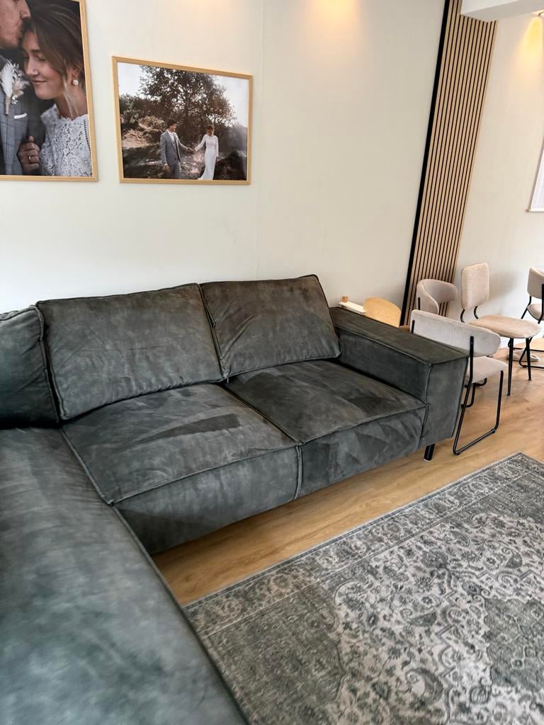 Hoekbank velvet Groen - Comfortabel en stijlvol, Huis en Inrichting, Ophalen, Gebruikt, 100 tot 125 cm, Hoekbank