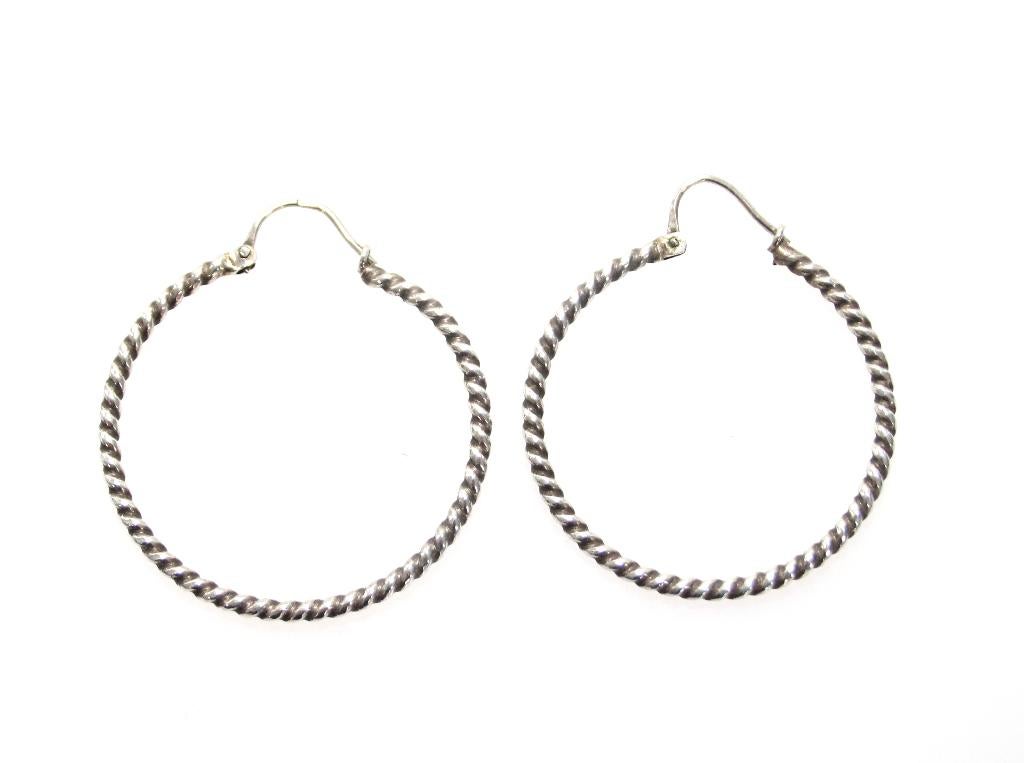 Prachtige Zilver Ronde Twist Hoepel Oorbellen 35 X 2 mm, Sieraden, Tassen en Uiterlijk, Antieke sieraden, Ophalen of Verzenden