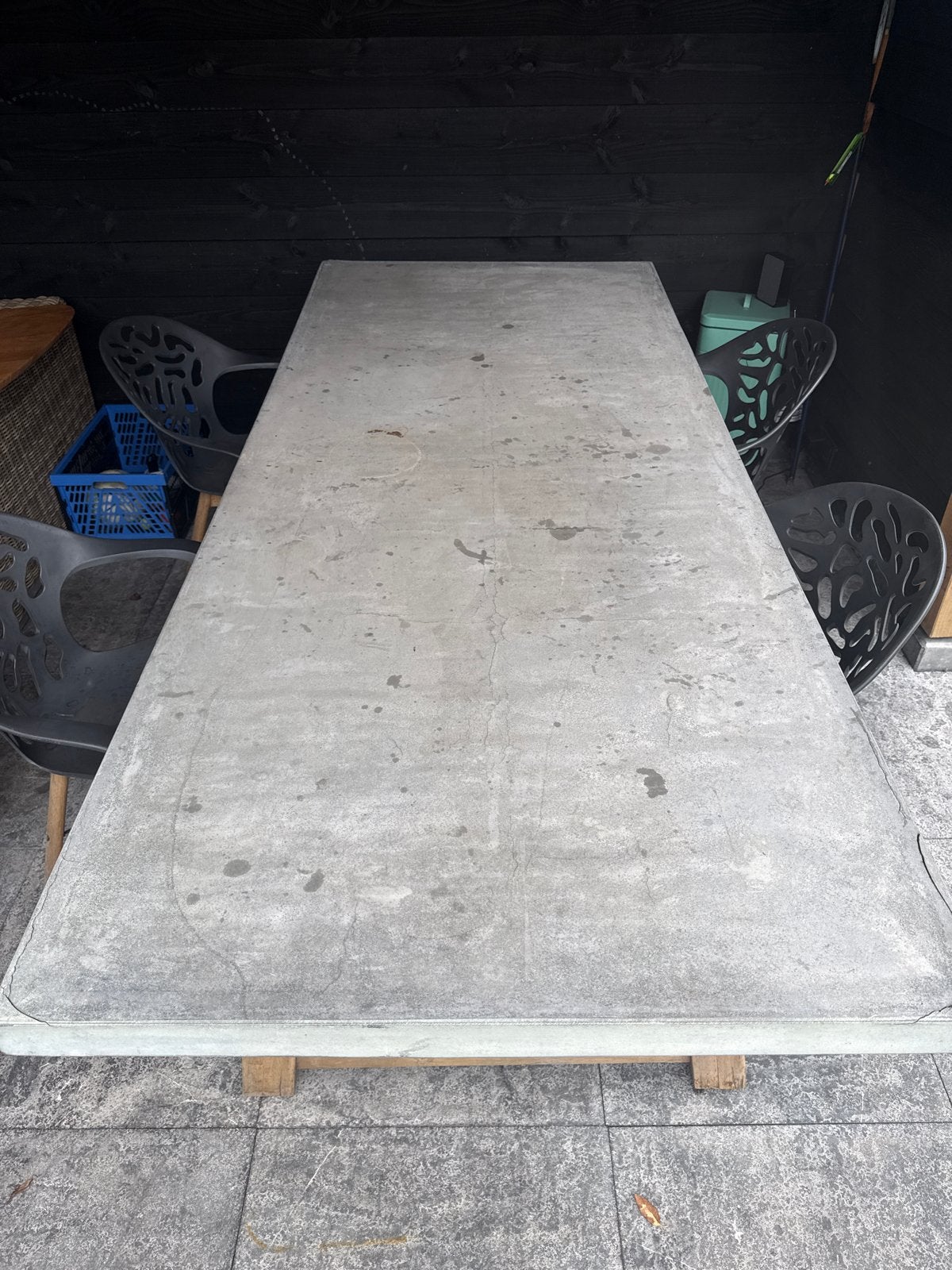 Tuintafel 100x240 betonlook met 4 tuinstoelen, Ophalen of Verzenden, Gebruikt, Rechthoekig, Kunststof