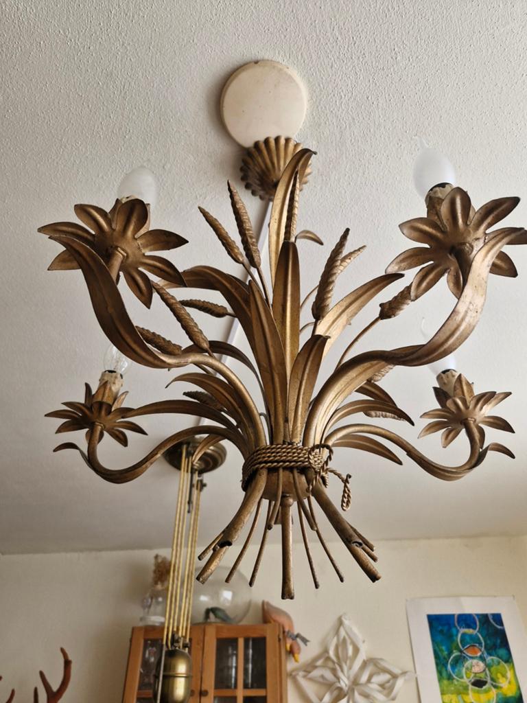 Hans kögl kroonluchter verguld goud kleur met 5 lampen, Ophalen of Verzenden, Zo goed als nieuw