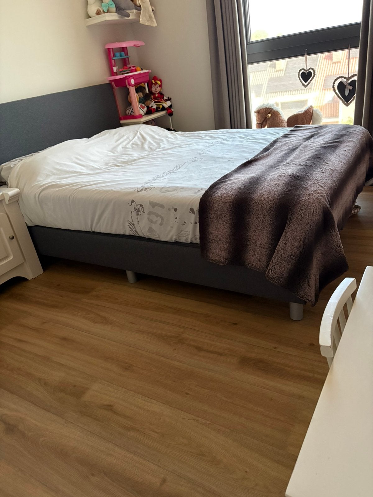 2 persoonsbed, Ophalen, Zo goed als nieuw, Tweepersoons, Moderne boxspring met achterbord