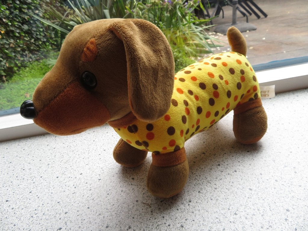 Hond Teckel tekkel merk Beary Bears geel polkadot, Zo goed als nieuw, Wasbaar, Middelgroot (20 tot 80 cm), Meerkleurig