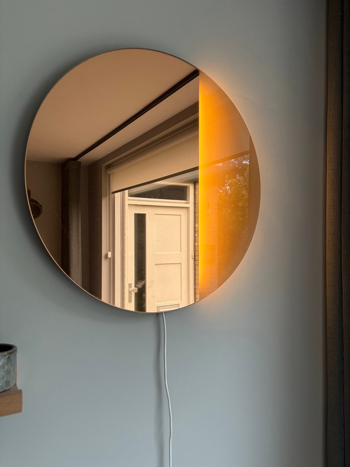 dimbare, bronskleurige IKEA VARMBLIXT lamp / spiegel, Ophalen, Rond, Zo goed als nieuw, Minder dan 100 cm