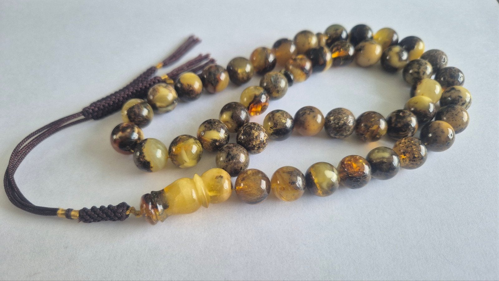 Baltische Amber Barnsteen Tesbih Ketting - 12mm Ronde Kralen, Ophalen of Verzenden, Overige materialen, Ketting, Met edelsteen