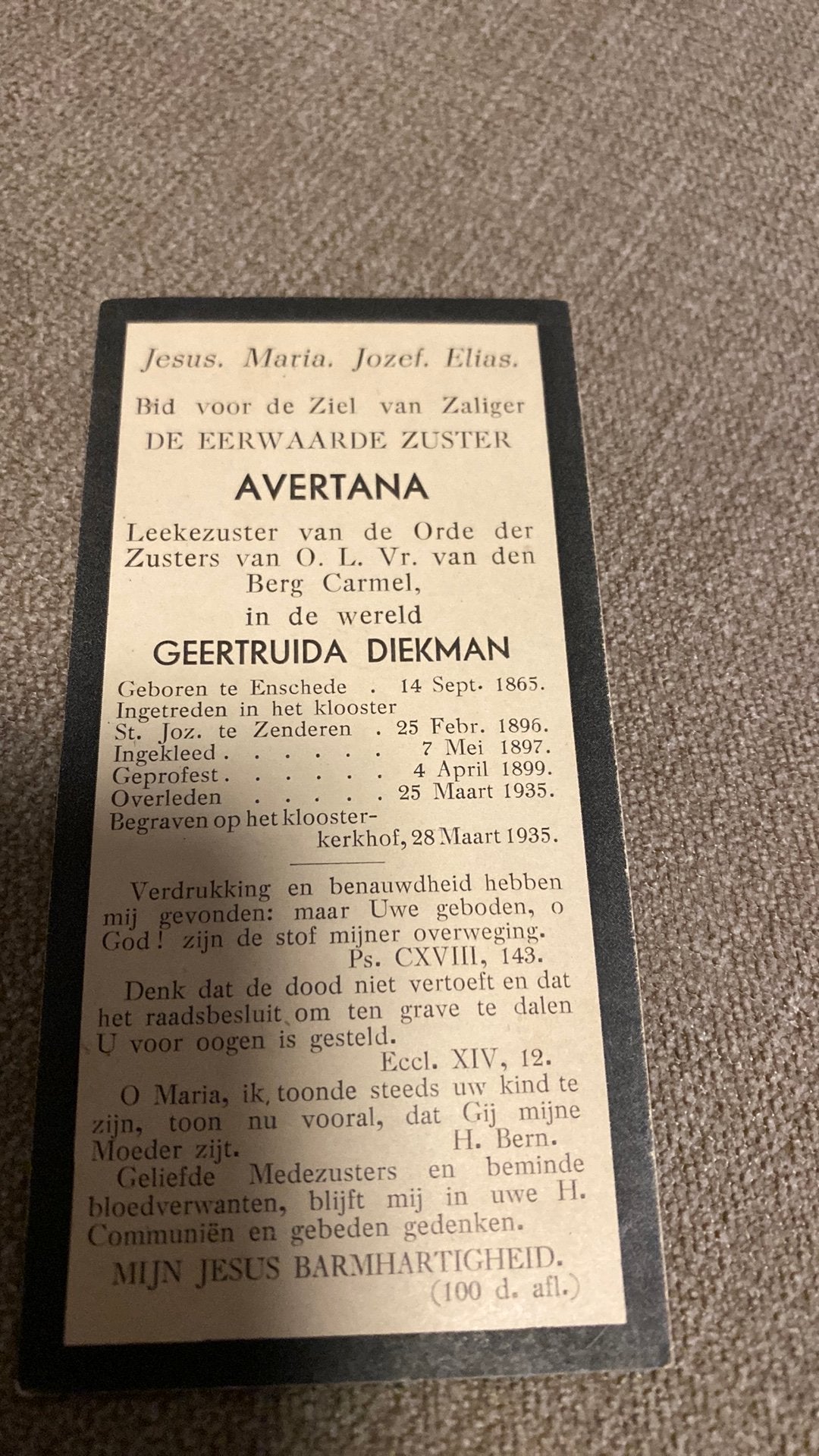 Zr G Diekman 1865 Enschede 1935 Zenderen, Ophalen of Verzenden