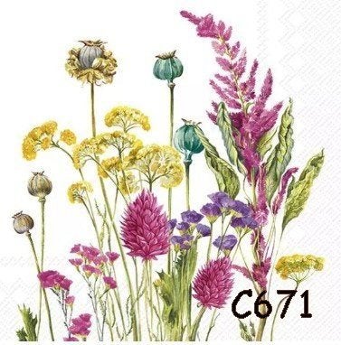 Servetten decoupage/bullet journal – veldbloemen C671, Verzenden, Nieuw