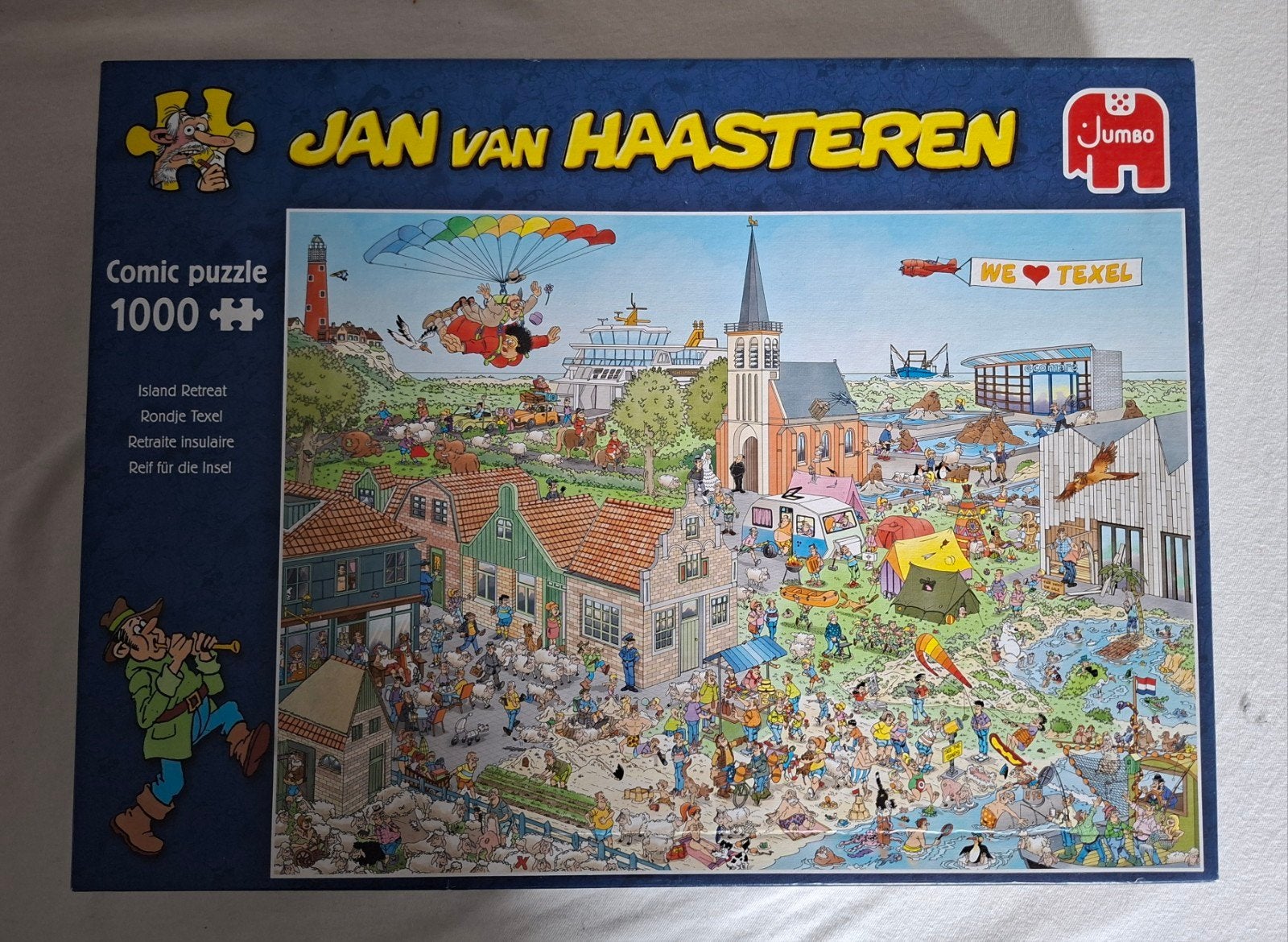 Jan van Haasteren puzzel 1000 stukjes- Rondje Texel, Ophalen of Verzenden, 500 t/m 1500 stukjes, Zo goed als nieuw