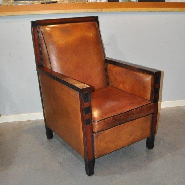 Nice, schapenleren Art Deco fauteuil in topstaat!, Ophalen of Verzenden, Zo goed als nieuw, 50 tot 75 cm, Leer