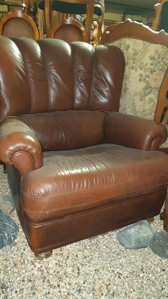 Lederen fauteuil, Ophalen, Zo goed als nieuw, 75 tot 100 cm, Leer