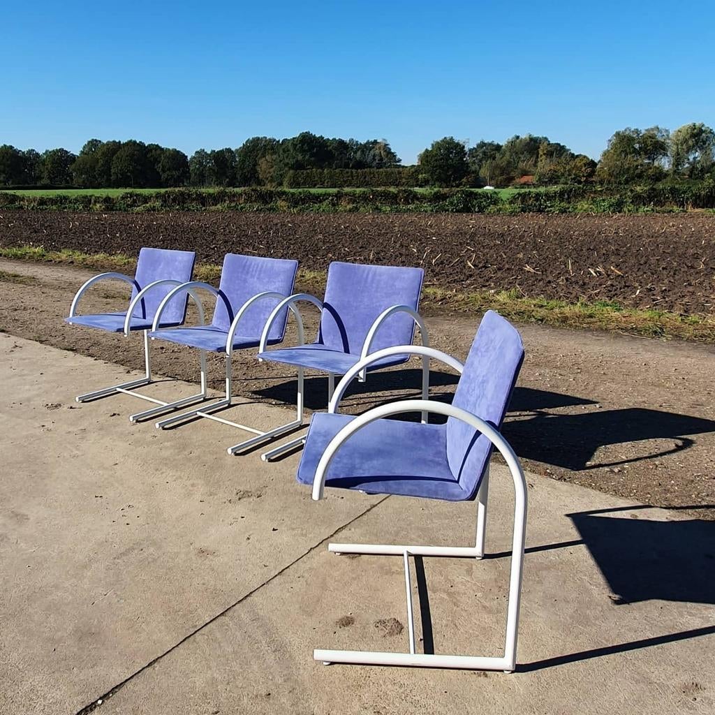 Set 4 vintage paarse metaform cirkel stoelen, Ophalen, Gebruikt, Blauw, Postmodern postmodern dutch design nineties