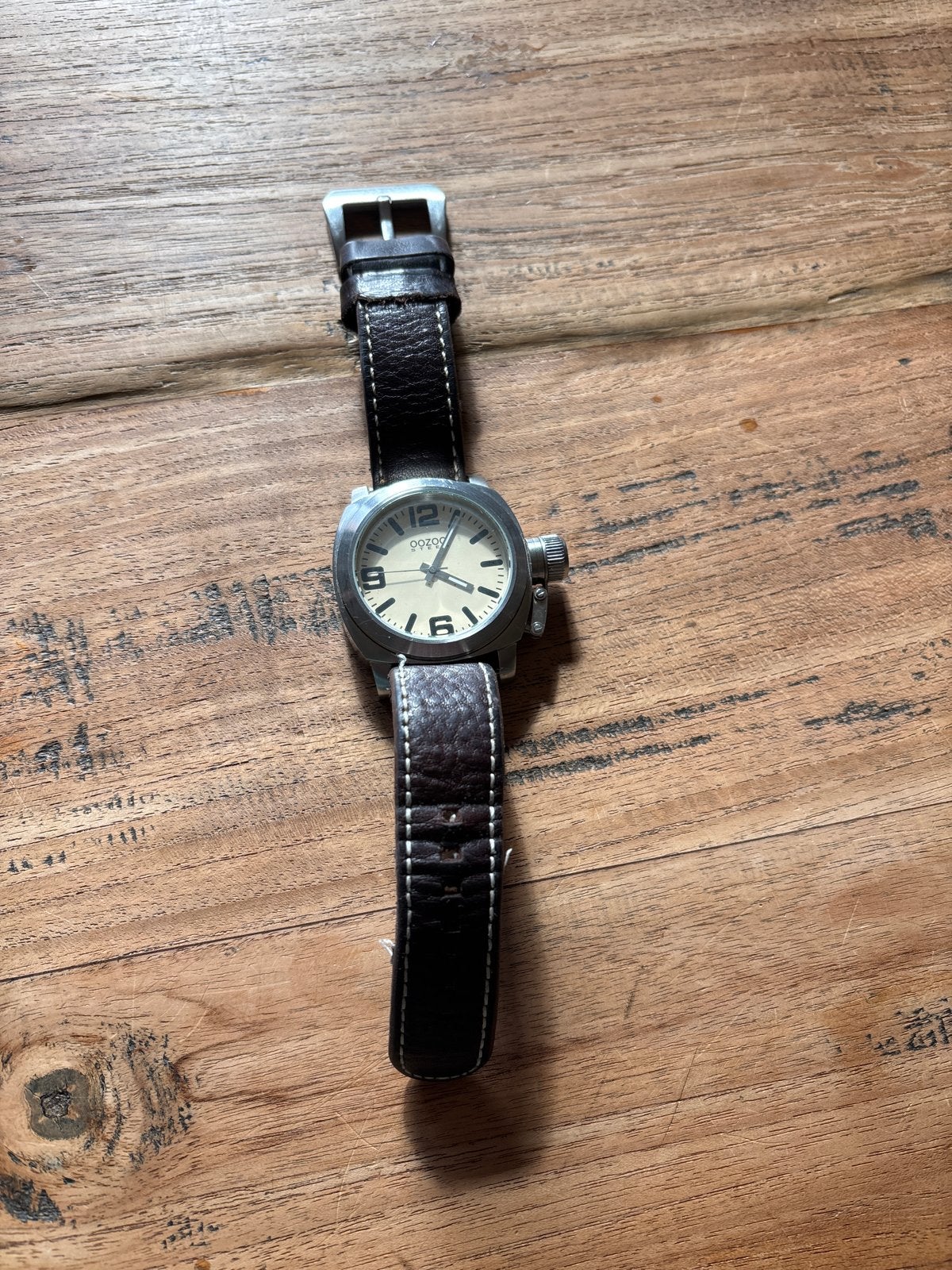 Oozoo horloge met leren bandje, Overige merken, Staal, Polshorloge, Ophalen of Verzenden