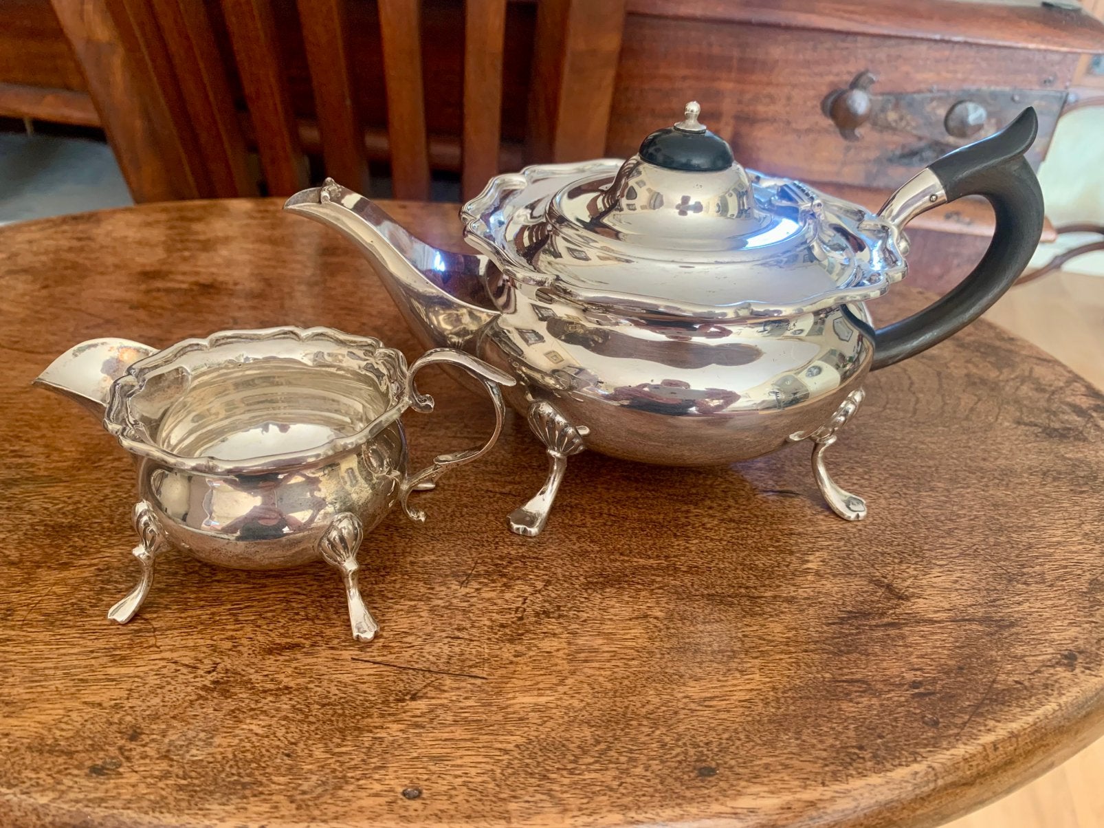 Engels zilveren theeset, klein model theepot en roomkan., Antiek en Kunst, Ophalen of Verzenden, Zilver