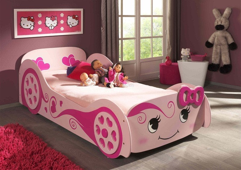 Autobed Pretty Girl - 90x200 - Roze, Kinderen en Baby's, Kinderkamer | Bedden, Niet ingevuld, Niet ingevuld, Niet ingevuld