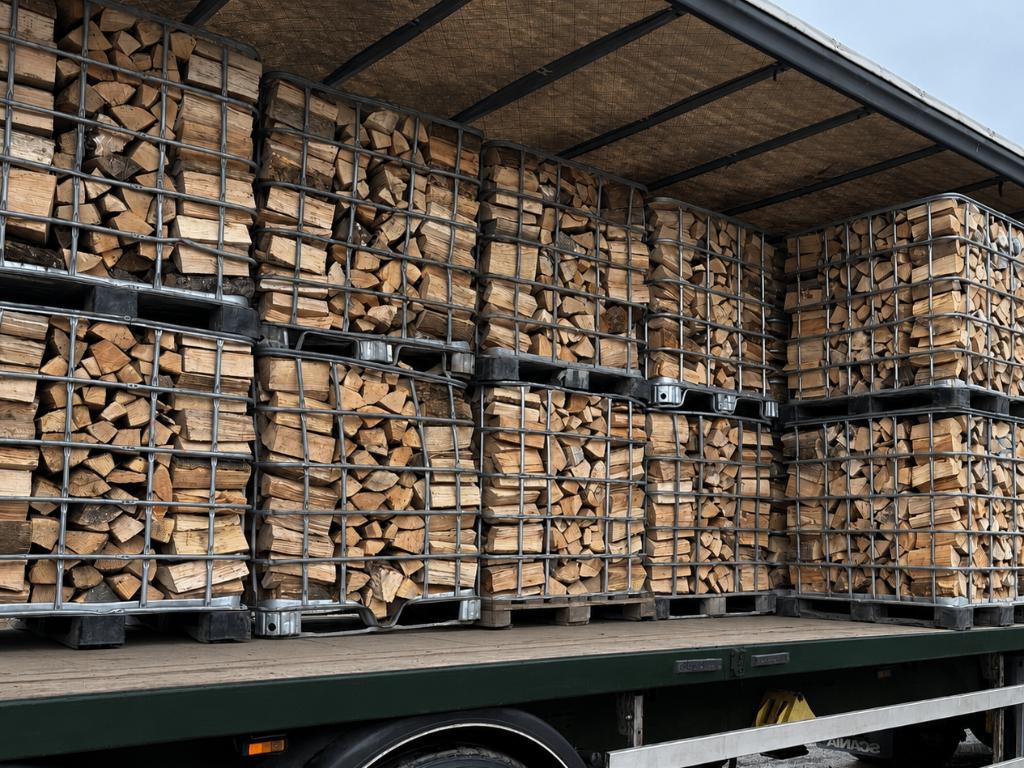 Haardhout per huiftrailer | 50-52 IBC-kratten, 6 m³ of meer, Verzenden, Beukenhout, Blokken