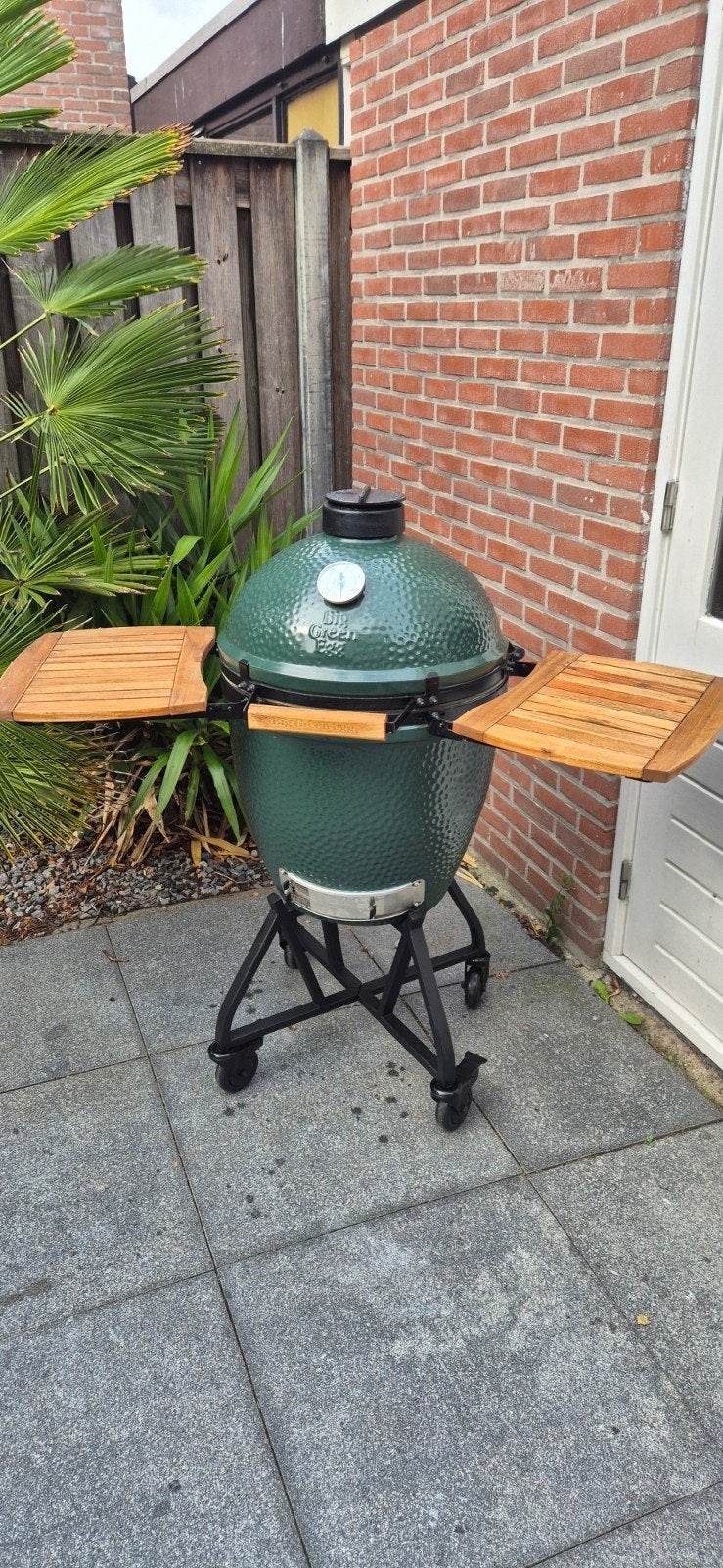 Big Green Egg Large met onderstel en zijtafels, Ophalen, Gebruikt, Big Green Egg