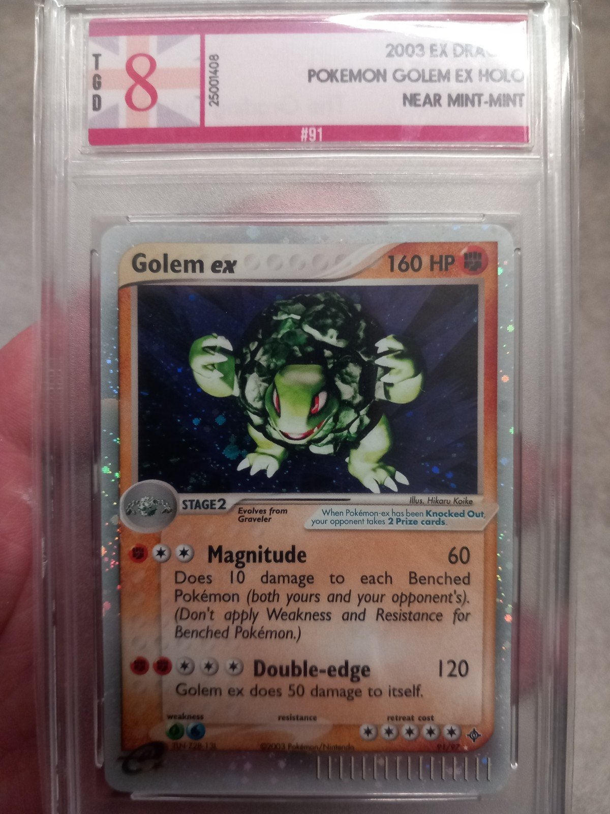 Pokémon Golem ex Holo 2003 EX Dragon TGD 8 Near Mint-Mint, Ophalen of Verzenden, Zo goed als nieuw, Losse kaart, Foil