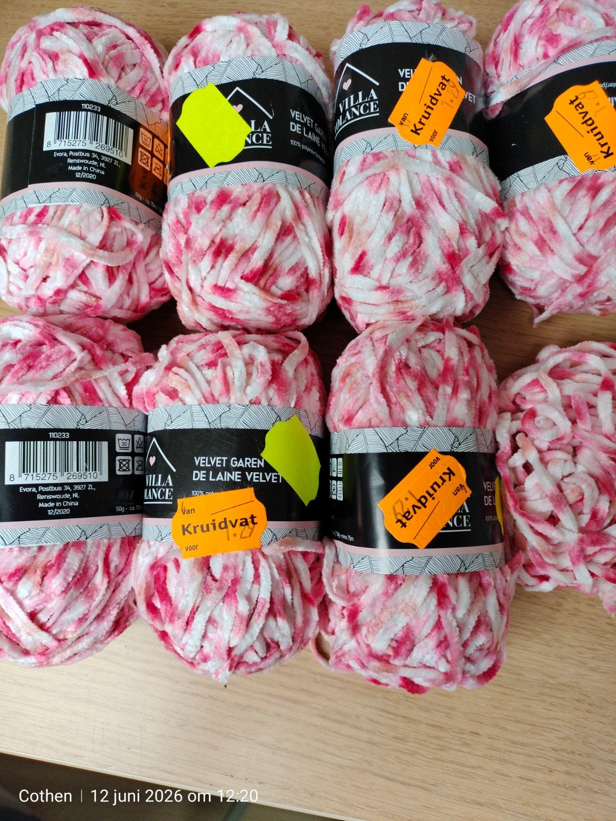 Villa Blanche Velvet Garen - Roze/Wit (8 bollen), Ophalen of Verzenden, Nieuw, Breien of Haken, Wol of Garen