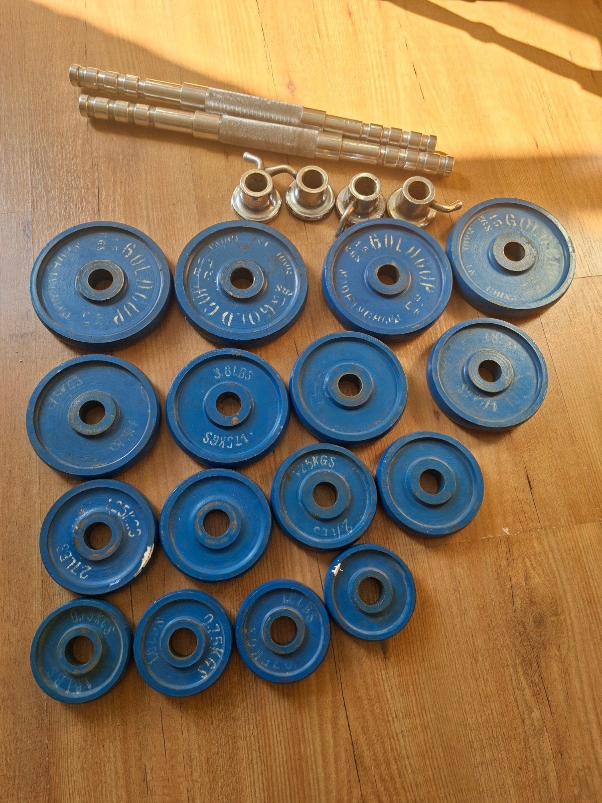 Dumbbellset met diverse gewichten en stangen, Sport en Fitness, Ophalen, Gebruikt, Armen, Halterset