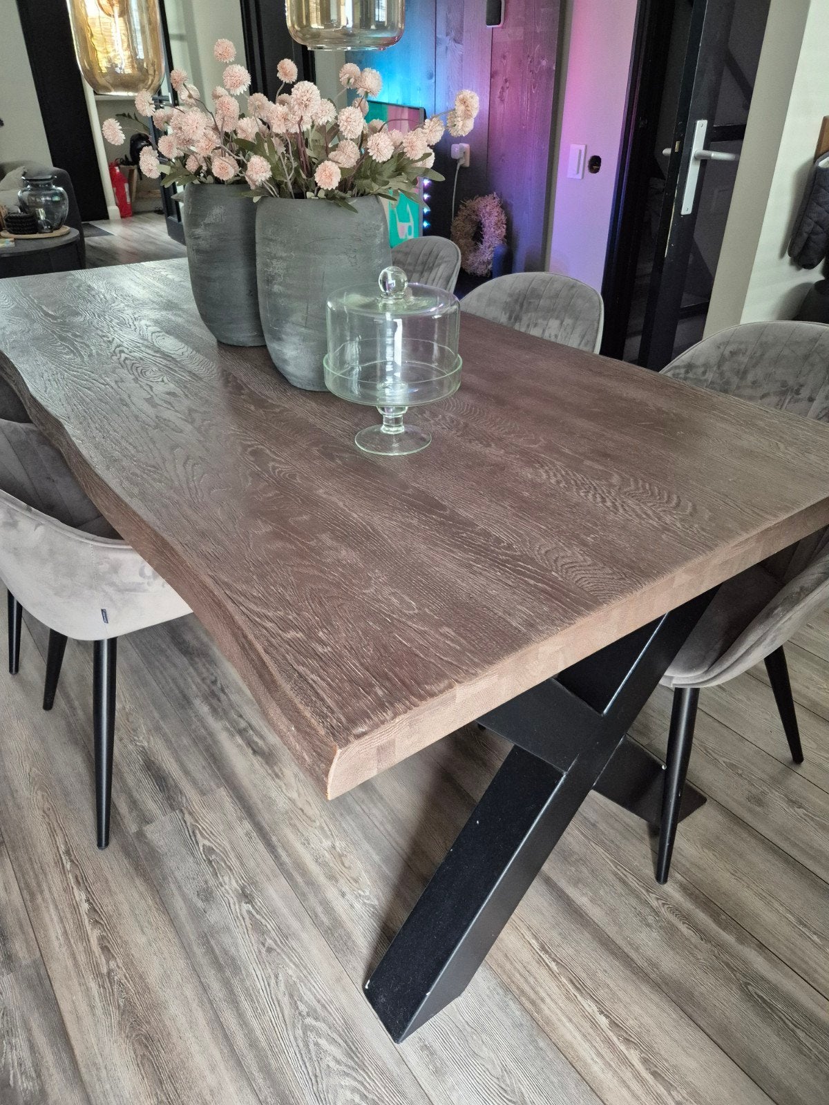 Robuuste Eettafel met X-poten en Salontafels Set, 100 tot 150 cm, 200 cm of meer, Industrieel, Modern, Zo goed als nieuw