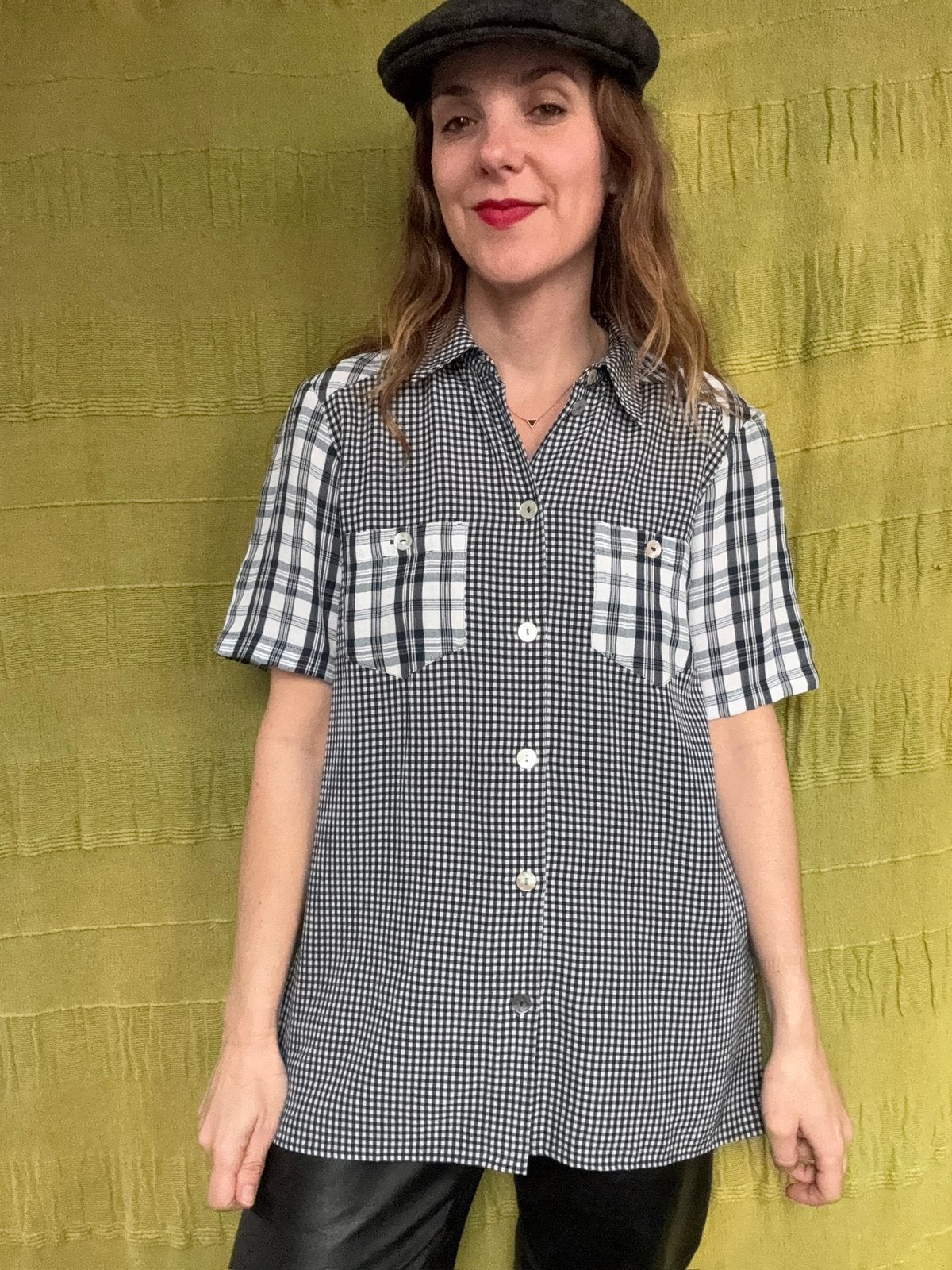 Vintage geruite blouse / shirt - 90’s - blauw / wit - 36 / S, Hgv, Blauw, Hgv, Ophalen of Verzenden