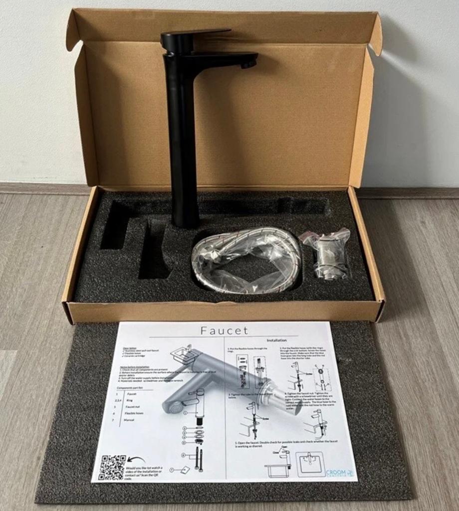 Croom Wastafelkraan Hoog Onyx Mat Zwart, Ophalen of Verzenden, Nieuw, Kraan
